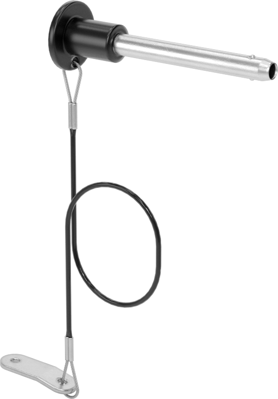 Topuz Tutamaklı Basmalı Düğme Hızlı Açma Pimi, Kordon ile, 1/4" Çap, 1-3/4" Kullanılabilir Uzunluk