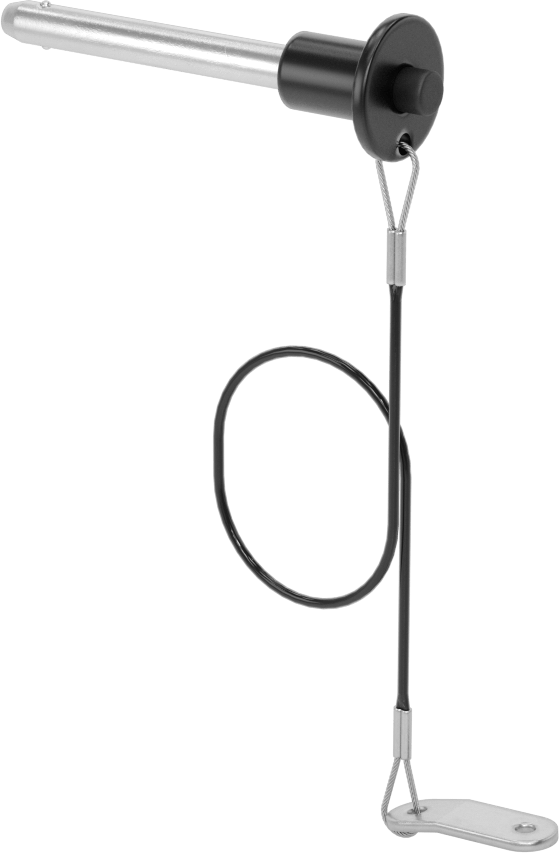 Topuz Tutamaklı Basmalı Düğme Hızlı Açma Pimi, Kordon ile, 1/4" Çap, 1-3/4" Kullanılabilir Uzunluk