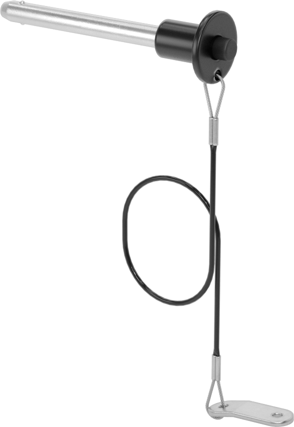 Topuz Tutamaklı Basmalı Düğme Hızlı Açma Pimi, Kordon ile, 1/4" Çap, 2" Kullanılabilir Uzunluk
