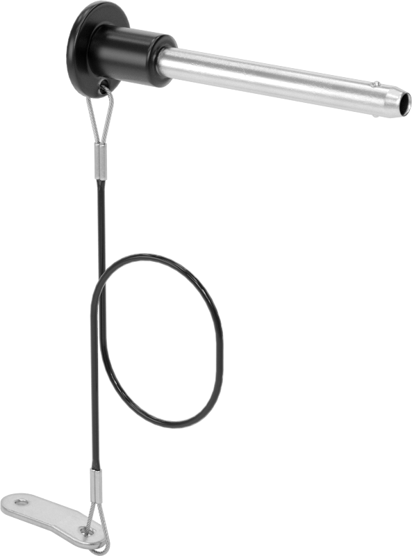 Topuz Tutamaklı Basmalı Düğme Hızlı Açma Pimi, Kordon ile, 1/4" Çap, 2" Kullanılabilir Uzunluk