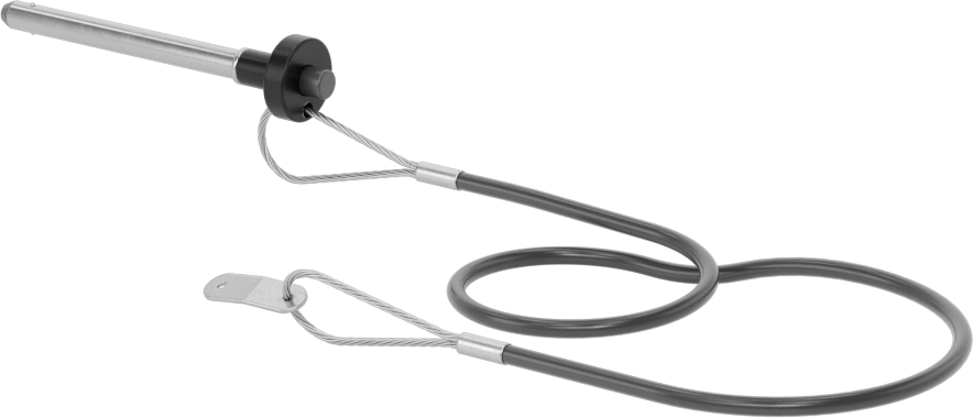 Topuz Tutamaklı Basmalı Düğme Hızlı Açma Pimi, Kordon ile, 1/4" Çap, 2-1/4" Kullanılabilir Uzunluk