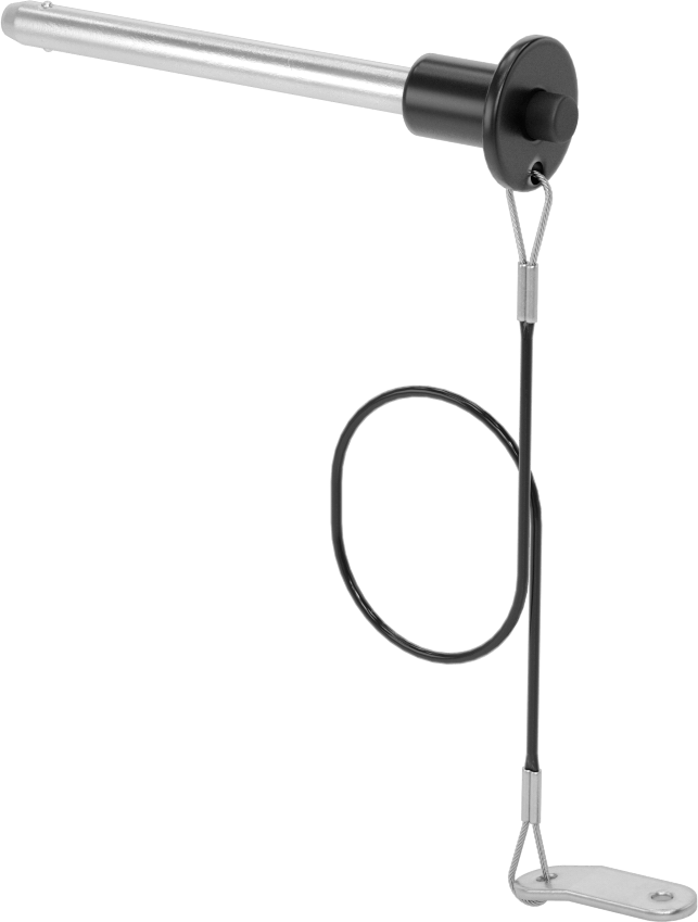Topuz Tutamaklı Basmalı Düğme Hızlı Açma Pimi, Kordon ile, 1/4" Çap, 2-1/2" Kullanılabilir Uzunluk