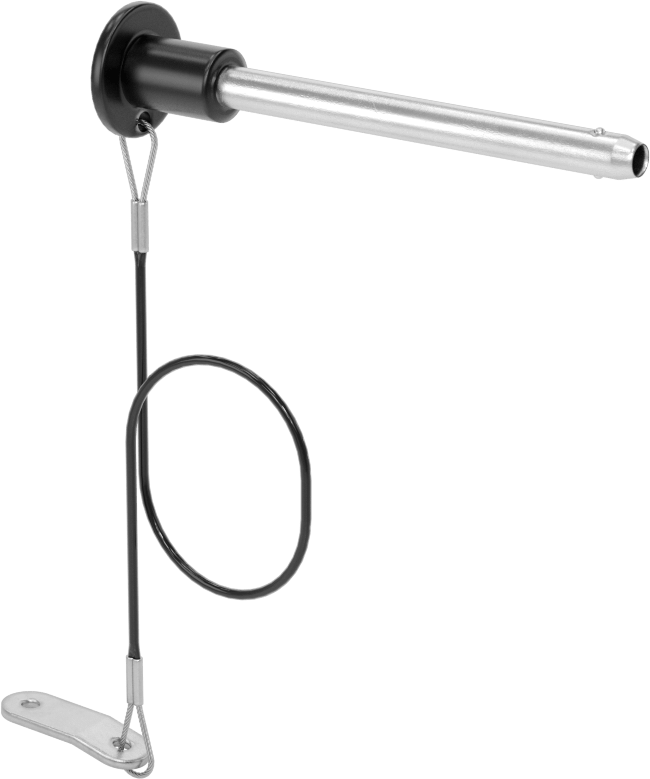Topuz Tutamaklı Basmalı Düğme Hızlı Açma Pimi, Kordon ile, 1/4" Çap, 2-1/2" Kullanılabilir Uzunluk