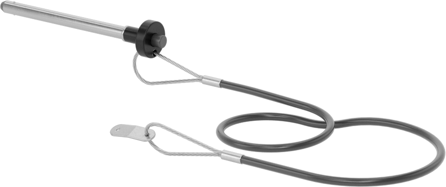 Topuz Tutamaklı Basmalı Düğme Hızlı Açma Pimi, Kordon ile, 1/4" Çap, 2-3/4" Kullanılabilir Uzunluk