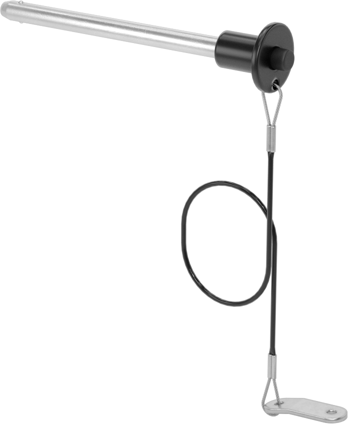 Topuz Tutamaklı Basmalı Düğme Hızlı Açma Pimi, Kordon ile, 1/4" Çap, 3" Kullanılabilir Uzunluk