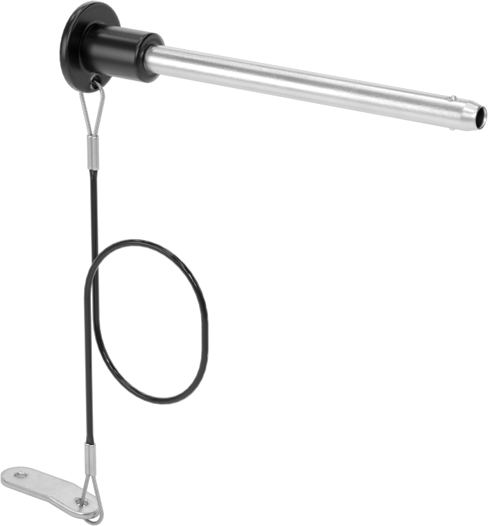 Topuz Tutamaklı Basmalı Düğme Hızlı Açma Pimi, Kordon ile, 1/4" Çap, 3" Kullanılabilir Uzunluk