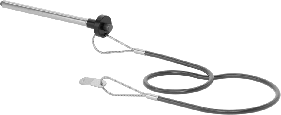 Topuz Tutamaklı Basmalı Düğme Hızlı Açma Pimi, Kordon ile, 1/4" Çap, 3-1/4" Kullanılabilir Uzunluk