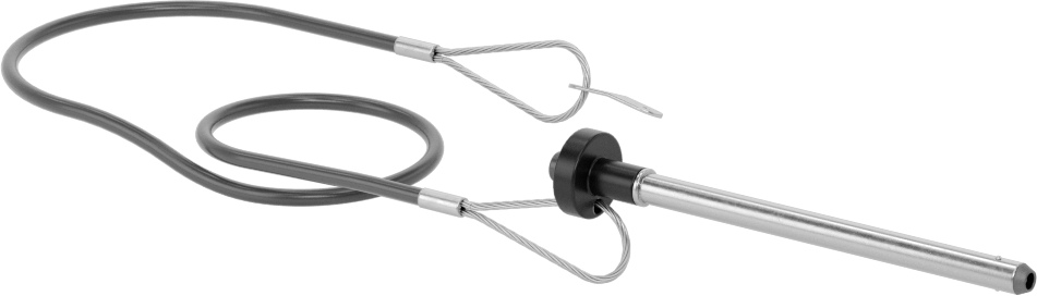 Topuz Tutamaklı Basmalı Düğme Hızlı Açma Pimi, Kordon ile, 1/4" Çap, 3-1/4" Kullanılabilir Uzunluk