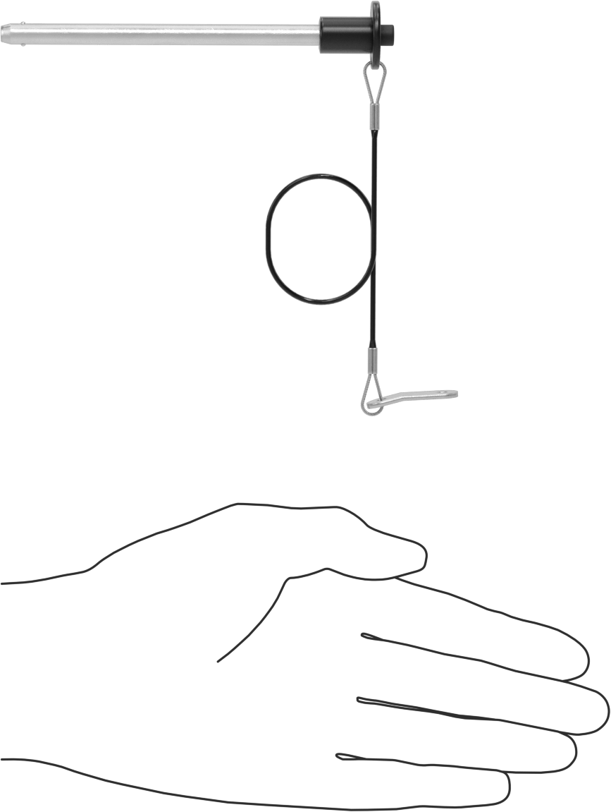 Topuz Tutamaklı Basmalı Düğme Hızlı Açma Pimi, Kordon ile, 1/4" Çap, 3-1/2" Kullanılabilir Uzunluk