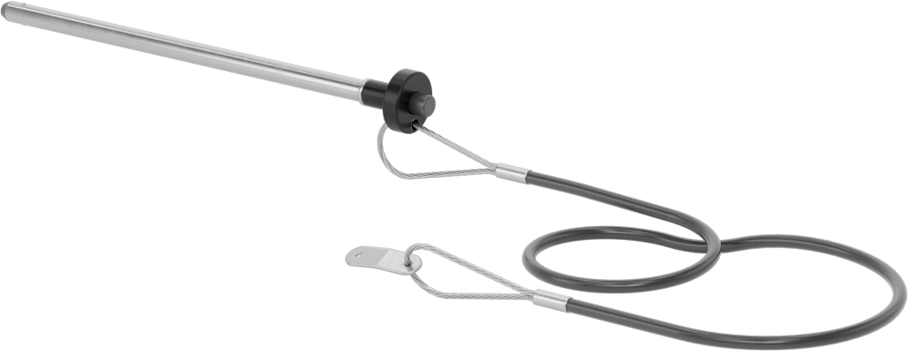Topuz Tutamaklı Basmalı Düğme Hızlı Açma Pimi, Kordon ile, 1/4" Çap, 5 inç Kullanılabilir Uzunluk