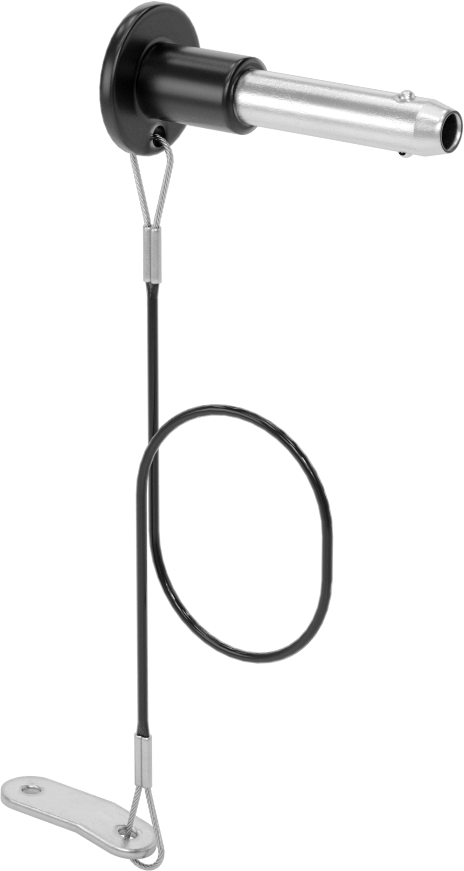 Topuz Tutamaklı Basmalı Düğme Hızlı Açma Pimi, Kordon ile, 5/16" Çap, 1" Kullanılabilir Uzunluk