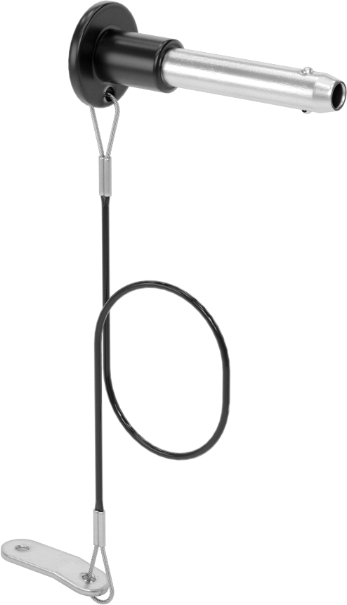 Topuz Tutamaklı Basmalı Düğme Hızlı Açma Pimi, Kordon ile, 5/16" Çap, 1-1/4" Kullanılabilir Uzunluk