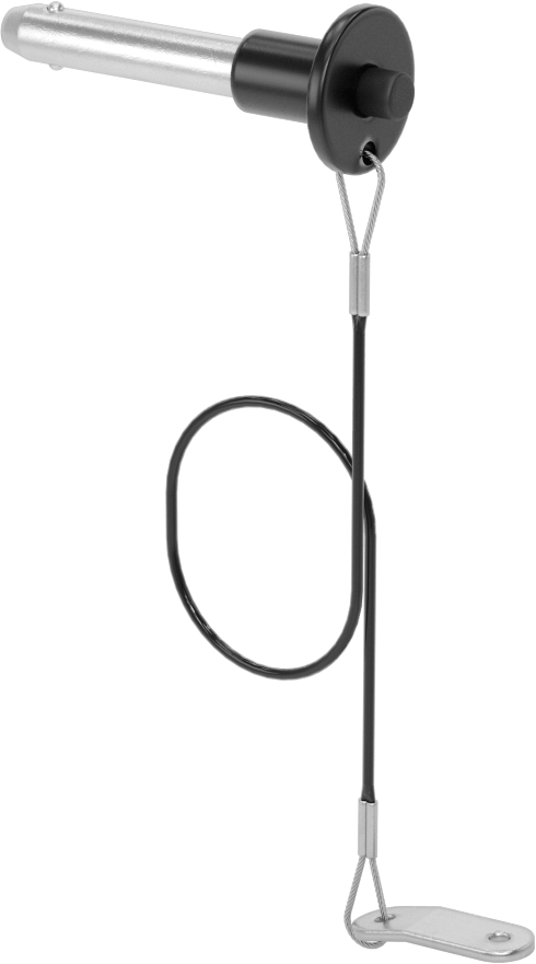 Topuz Tutamaklı Basmalı Düğme Hızlı Açma Pimi, Kordon ile, 5/16" Çap, 1-1/4" Kullanılabilir Uzunluk