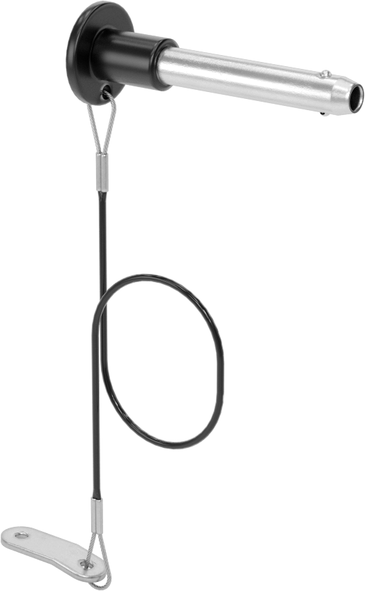 Topuz Tutamaklı Basmalı Düğme Hızlı Açma Pimi, Kordon ile, 5/16" Çap, 1-1/2" Kullanılabilir Uzunluk