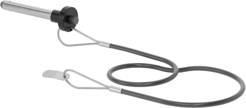 Topuz Tutamaklı Basmalı Düğme Hızlı Açma Pimi, Kordon ile, 5/16" Çap, 1-3/4" Kullanılabilir Uzunluk