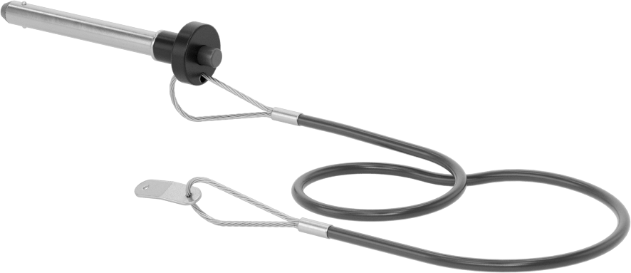 Topuz Tutamaklı Basmalı Düğme Hızlı Açma Pimi, Kordon ile, 5/16" Çap, 2-1/4" Kullanılabilir Uzunluk
