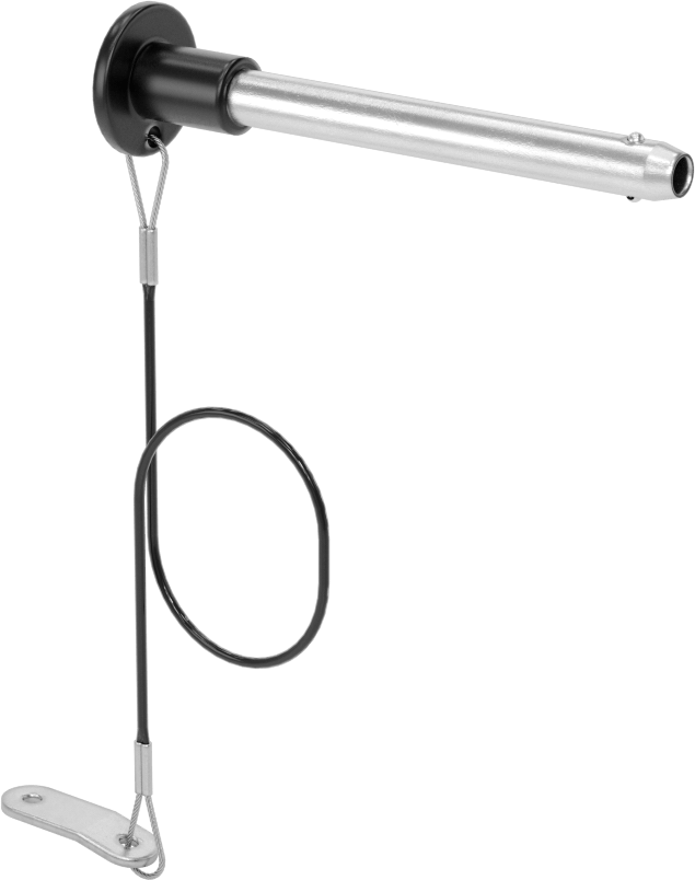 Topuz Tutamaklı Basmalı Düğme Hızlı Açma Pimi, Kordon ile, 5/16" Çap, 2-1/2" Kullanılabilir Uzunluk