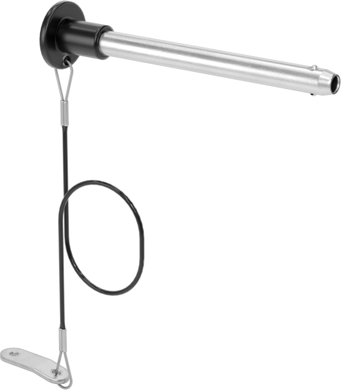 Topuz Tutamaklı Basmalı Düğme Hızlı Açma Pimi, Kordon ile, 5/16" Çap, 3" Kullanılabilir Uzunluk