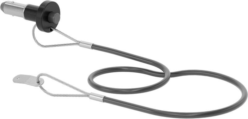 Topuz Tutamaklı Basmalı Düğme Hızlı Açma Pimi, Kordon ile, 3/8" Çap, 1/2" Kullanılabilir Uzunluk