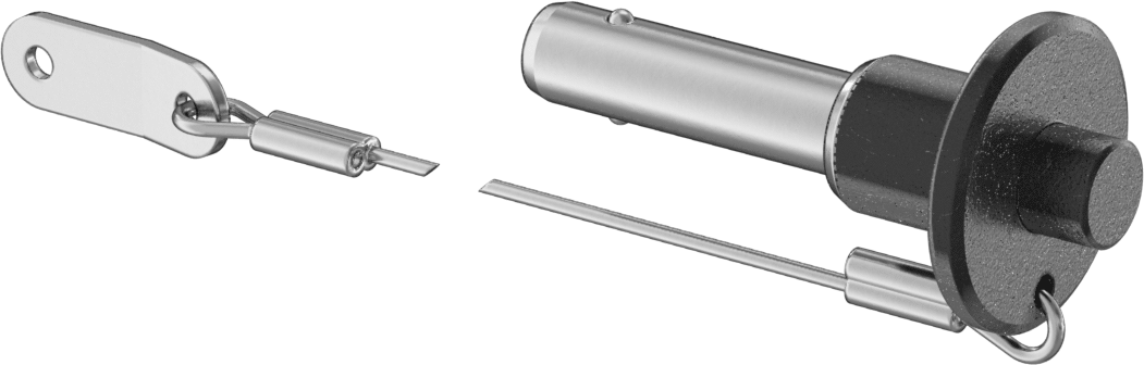 Topuz Tutamaklı Basmalı Düğme Hızlı Açma Pimi, Kordon ile, 3/8" Çap, 1" Kullanılabilir Uzunluk