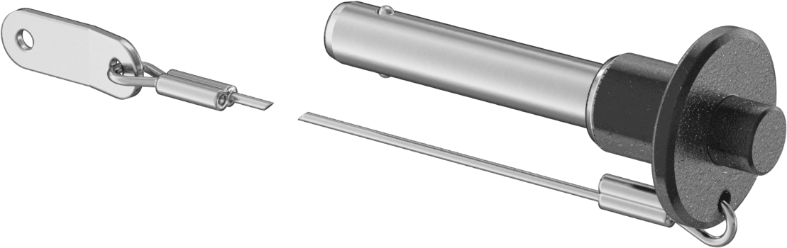 Topuz Tutamaklı Basmalı Düğme Hızlı Açma Pimi, Kordon ile, 3/8" Çap, 1-1/2" Kullanılabilir Uzunluk