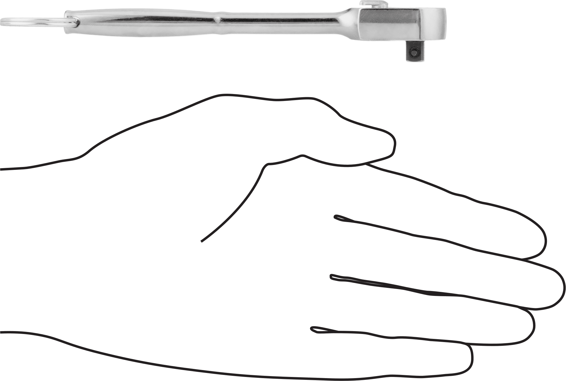 Bağlantı Halkalı Sızdırmaz Başlı Cırcır Anahtarı, 1/4" Kare Tahrik, 5-1/4" Toplam Uzunluk, Krom Kaplı Çelik