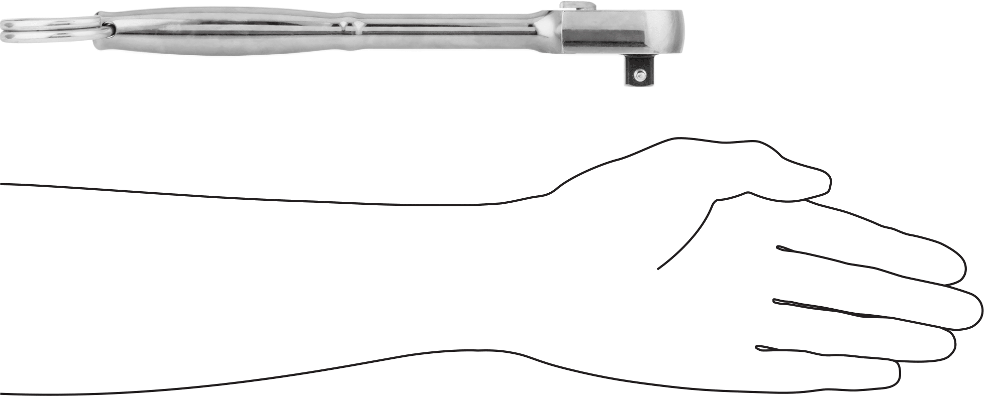 Bağlantı Halkalı Sızdırmaz Başlı Cırcır Anahtarı, 1/2" Kare Tahrik, 10-1/4" Toplam Uzunluk, Krom Kaplı Çelik