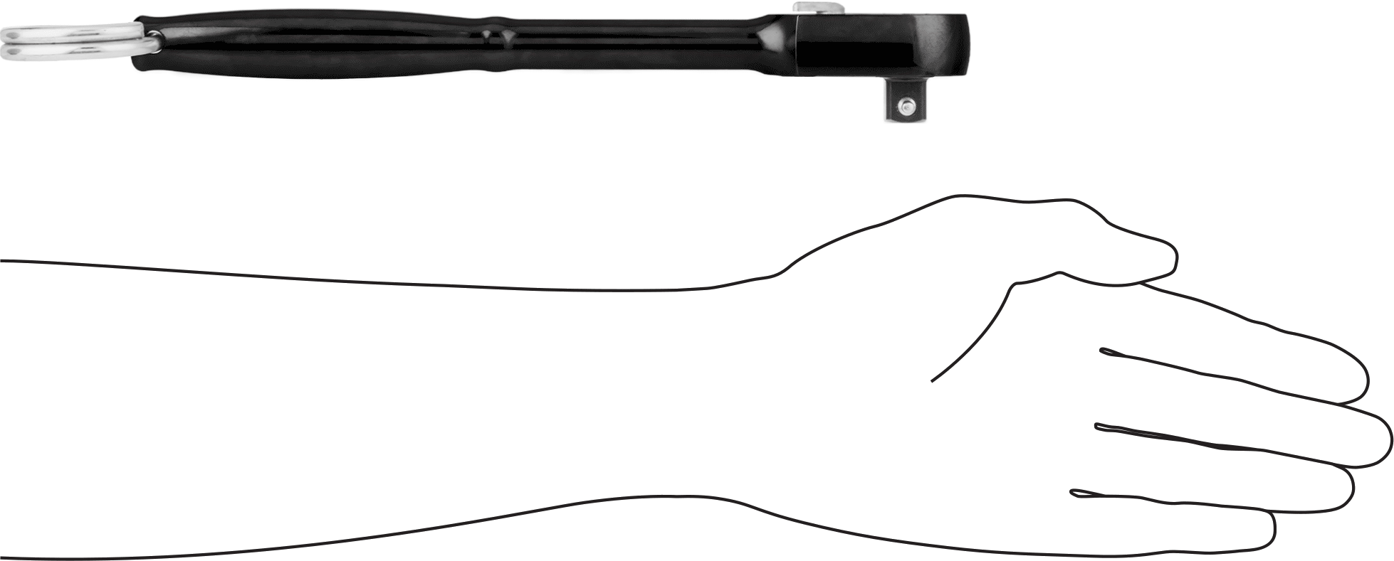 Bağlantı Halkalı Sızdırmaz Başlı Cırcır Anahtarı, 1/2" Kare Tahrik, 10-1/4" Toplam Uzunluk, Siyah Oksit Çelik