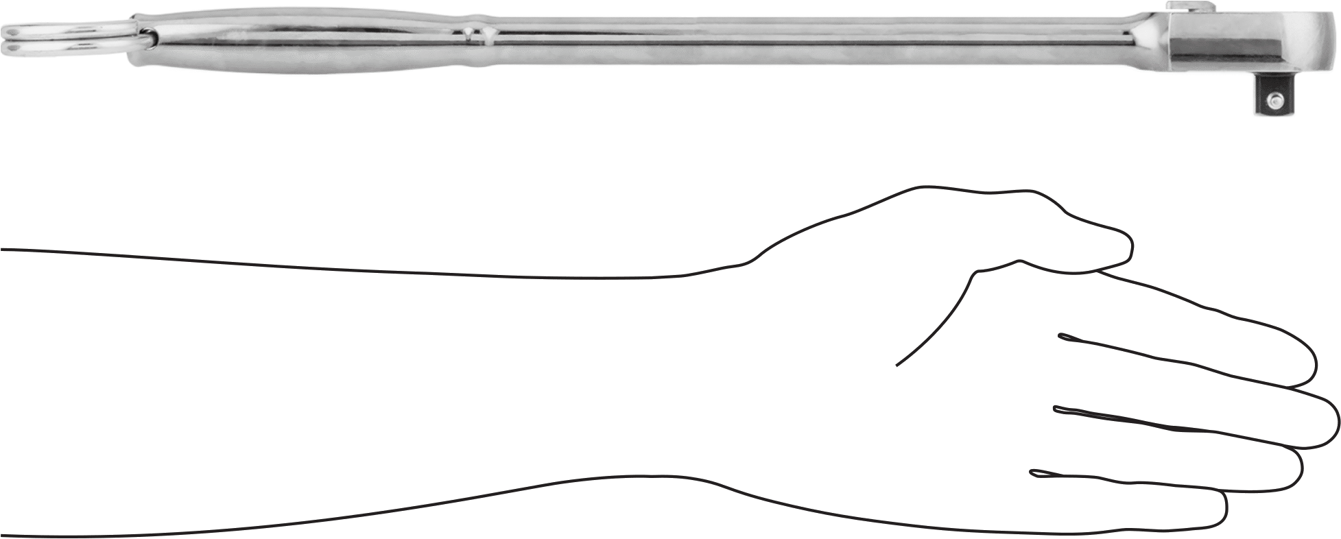 Bağlantı Halkalı Sızdırmaz Başlı Cırcır Anahtarı, 1/2" Kare Tahrik, 15" Toplam Uzunluk, Krom Kaplı Çelik
