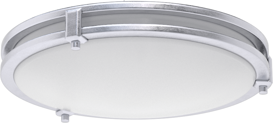 Dekoratif Tavan Işığı, Nikel Kaplı Saten Muhafaza, 13“ Çap x 2-5/8” Toplam Yükseklik