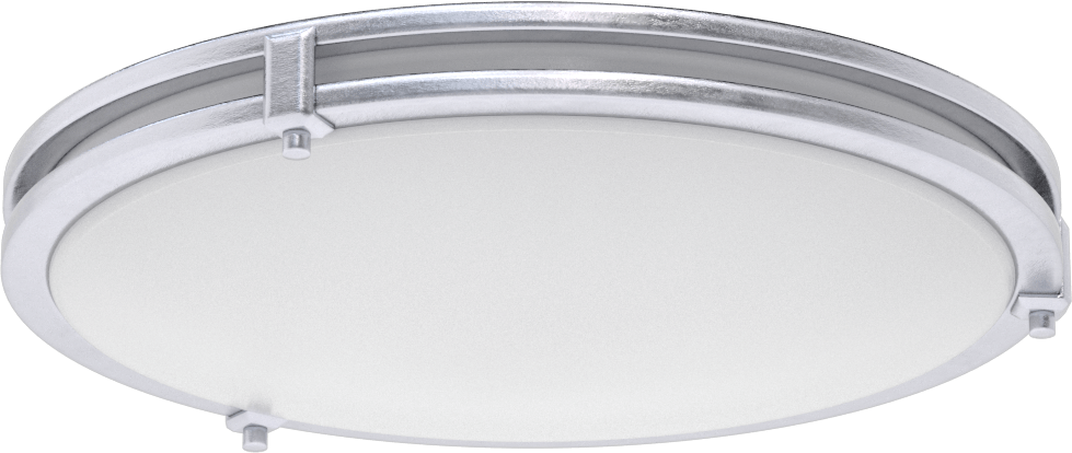 Dekoratif Tavan Işığı, Nikel Kaplı Saten Muhafaza, 16“ Çap x 2-5/8” Toplam Yükseklik