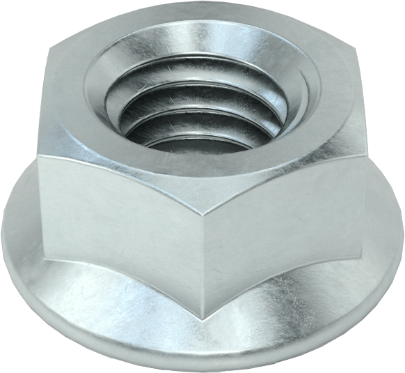 Çinko Kaplamalı Düşük Mukavemetli Çelik Tırtıklı Flanş Somunu, 3/8"-16 Diş Boyutu, 11/32" Yükseklik