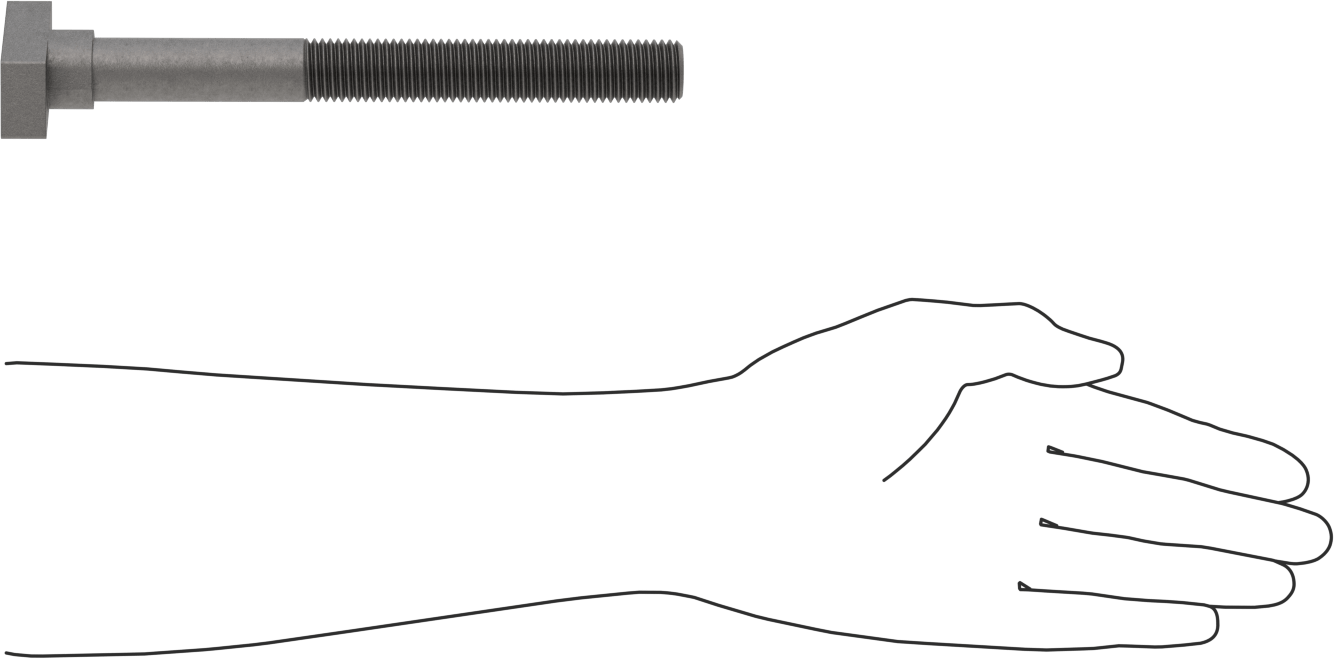 Damla Tipi T-Yuvası Cıvatası, Çelik, 22 mm Genişlikte Yuvalar için, 200 mm Uzunluk