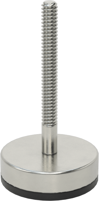 Neopren Yastıklı 303 Paslanmaz Çelik Sert Seviyeleme Montaj Parçası, 1-1/2" Uzunlukta 10-24 Dişli Saplama, 1-3/16" Taban Çapı