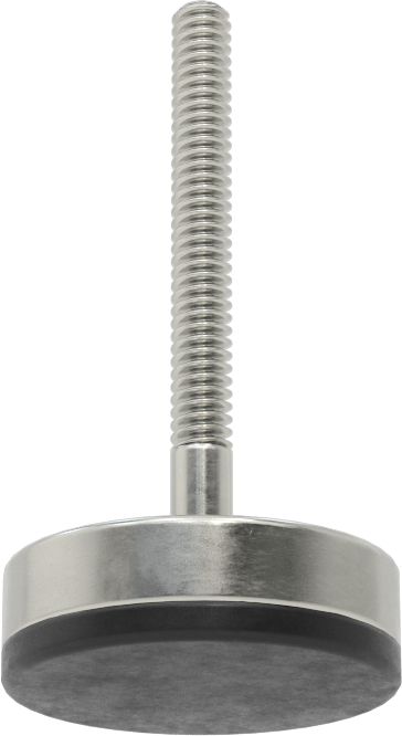 Neopren Yastıklı 303 Paslanmaz Çelik Sert Seviyeleme Montaj Parçası, 1-1/2" Uzunlukta 10-24 Dişli Saplama, 1-3/16" Taban Çapı