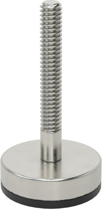 Neopren Yastıklı 303 Paslanmaz Çelik Sert Seviyeleme Montaj Parçası, 1-1/2“ Uzunlukta 1/4”-20 Dişli Saplama, 1-3/16" Taban Çapı