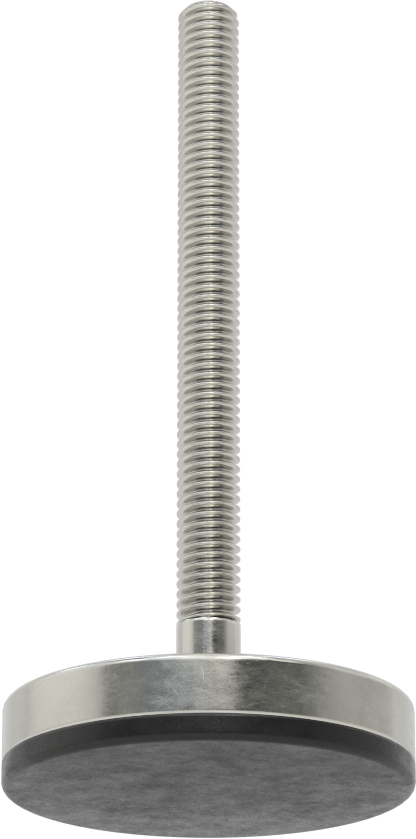 Neopren Yastıklı 303 Paslanmaz Çelik Sert Seviyeleme Montaj Parçası, 4“ Uzunlukta 3/8”-16 Dişli Saplama, 2-3/8 inç Taban Çapı