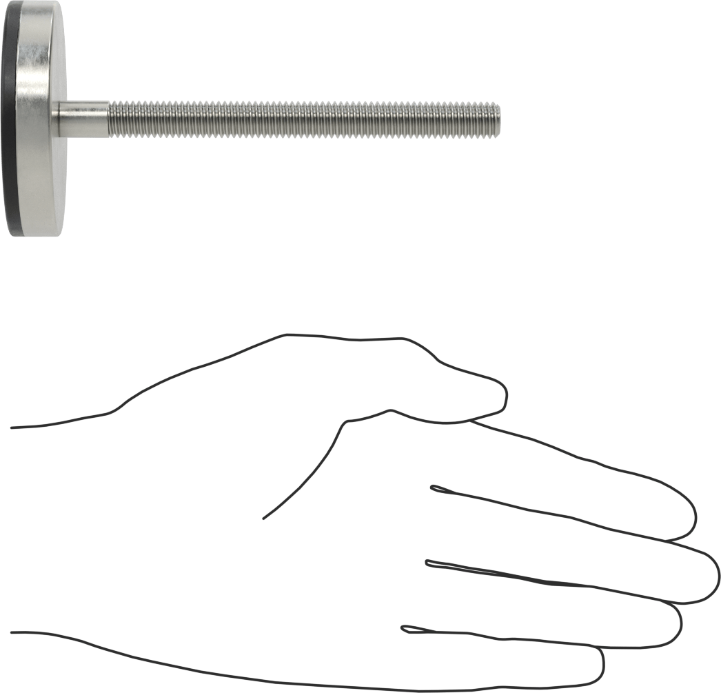 Neopren Yastıklı 303 Paslanmaz Çelik Sert Seviyeleme Montaj Parçası, 4“ Uzunlukta 3/8”-16 Dişli Saplama, 2-3/8 inç Taban Çapı