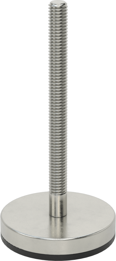 Neopren Yastıklı 303 Paslanmaz Çelik Sert Seviyeleme Montaj Parçası, 4“ Uzunlukta 3/8”-16 Dişli Saplama, 2-3/8 inç Taban Çapı