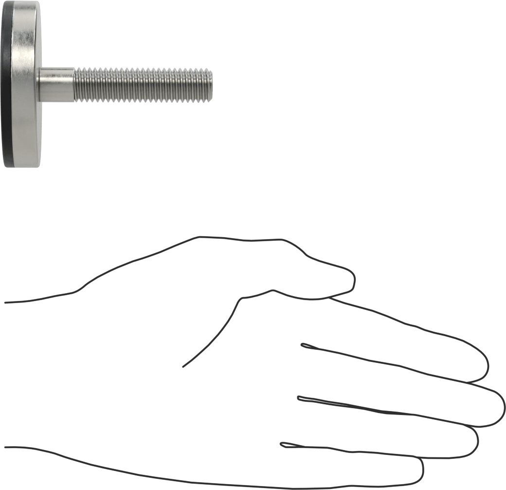 Neopren Yastıklı 303 Paslanmaz Çelik Sert Seviyeleme Montaj Parçası, 2“ Uzunlukta 1/2”-13 Dişli Saplama, 2-3/8 inç Taban Çapı