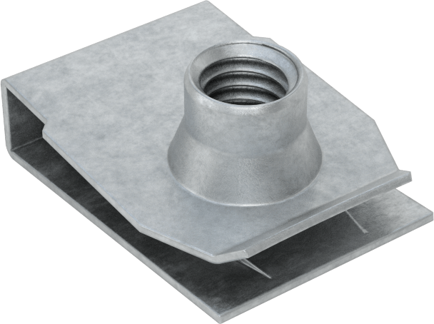 Çelik Güçlü Kavrama Klipsli Namlu Somunları, Çinko Kaplamalı, M6 x 1 mm Diş, 2 mm ila 5 mm Panel Kalınlığı için