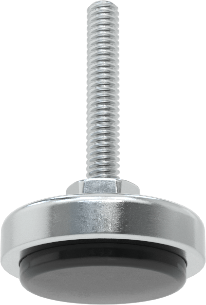 Çinko Kaplı Çelik Sert Seviyeleme Montaj Parçası, Neopren Yastıklı, 1/4"-20 Saplama, 1-1/2" Taban Çapı