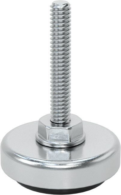 Çinko Kaplı Çelik Sert Seviyeleme Montaj Parçası, Neopren Yastıklı, 1/4"-20 Saplama, 1-1/2" Taban Çapı