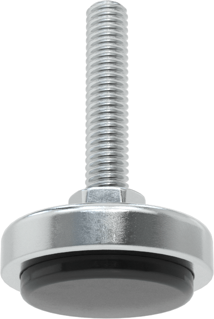 Çinko Kaplı Çelik Sert Seviyeleme Montaj Parçası, Neopren Yastıklı, 5/16"-18 Saplama, 1-1/2" Taban Çapı