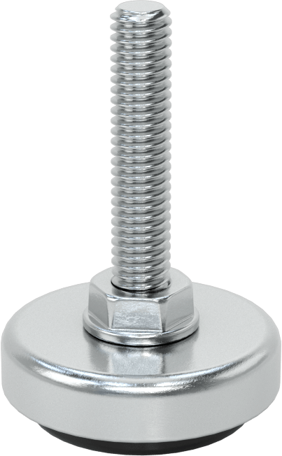 Çinko Kaplı Çelik Sert Seviyeleme Montaj Parçası, Neopren Yastıklı, 5/16"-18 Saplama, 1-1/2" Taban Çapı