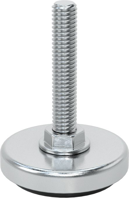 Çinko Kaplı Çelik Sert Seviyeleme Montaj Parçası, Neopren Yastıklı, 3/8"-16 Dişli Saplama, 2" Taban Çapı