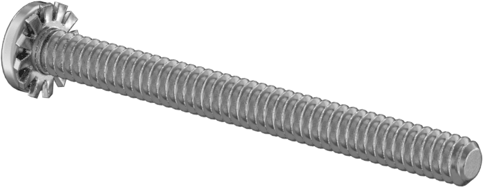 18-8 Paslanmaz Çelik Silindir Başlı Vida, Dış Dişli Kilit Pul ile, 6-32 Diş Boyutu, 1-1/2" Uzunluk