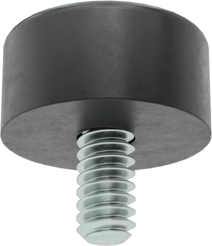 Dişli Saplama Tamponu, SBR, 6-32 Diş Boyutu, 1/4" Diş Uzunluğu, 1/2" OD, Durometre 70A