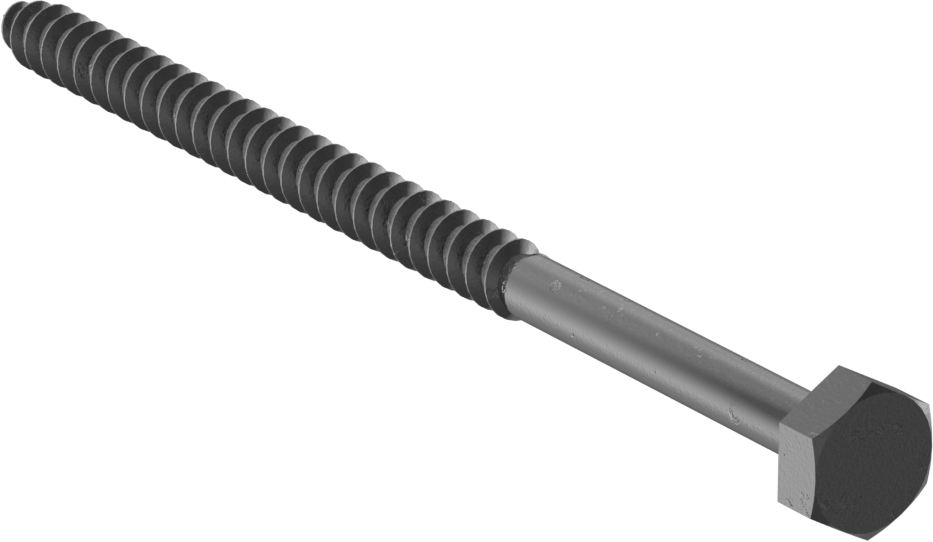 Siyah Oksit Çelik Altıgen Başlı Ahşap Vida, 1/4" Vida Boyutu, 4-1/2" Uzunluk