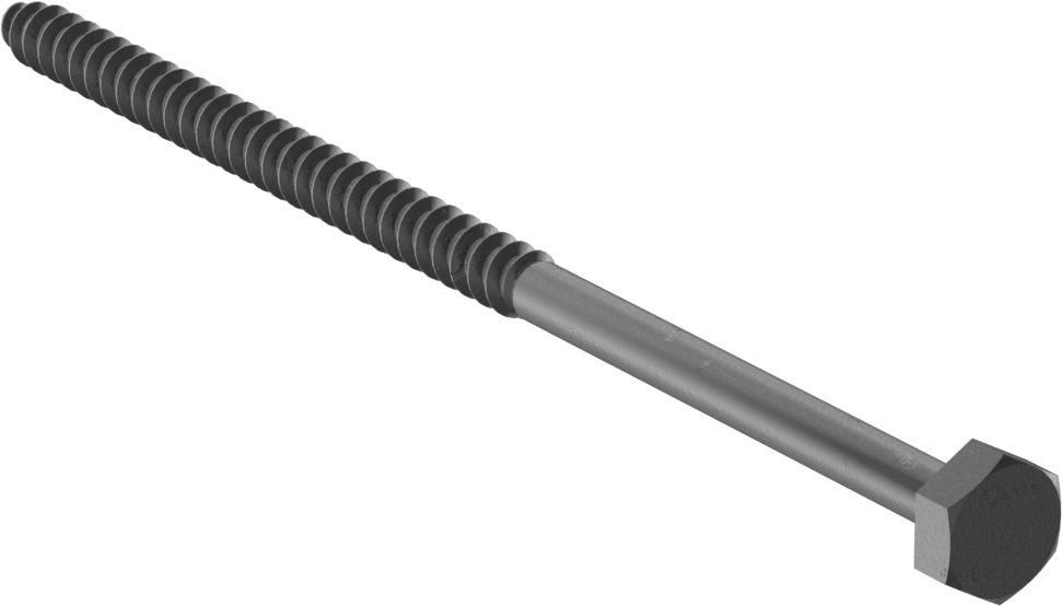 Siyah Oksit Çelik Altıgen Başlı Ahşap Vida, 1/4" Vida Boyutu, 5-1/2" Uzunluk
